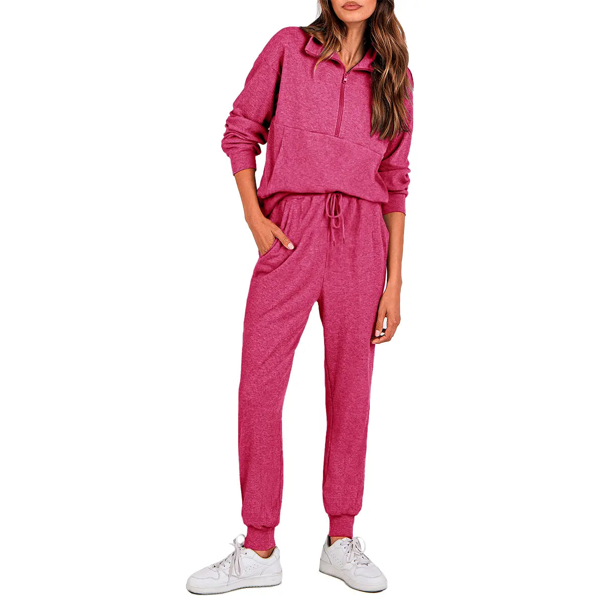 Women's 2-Piece Sweatpants Set Long Sleeve Half Zip Pullover Sweatshirt & Joggers Pants