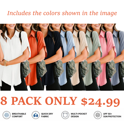 Women's Tops Dressy Casual V Neck Button Down Shirts