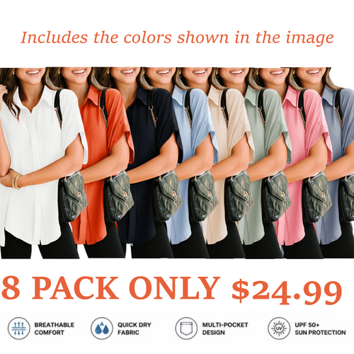 Women's Tops Dressy Casual V Neck Button Down Shirts