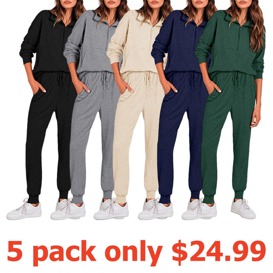 Women's 2-Piece Sweatpants Set Long Sleeve Half Zip Pullover Sweatshirt & Joggers Pants