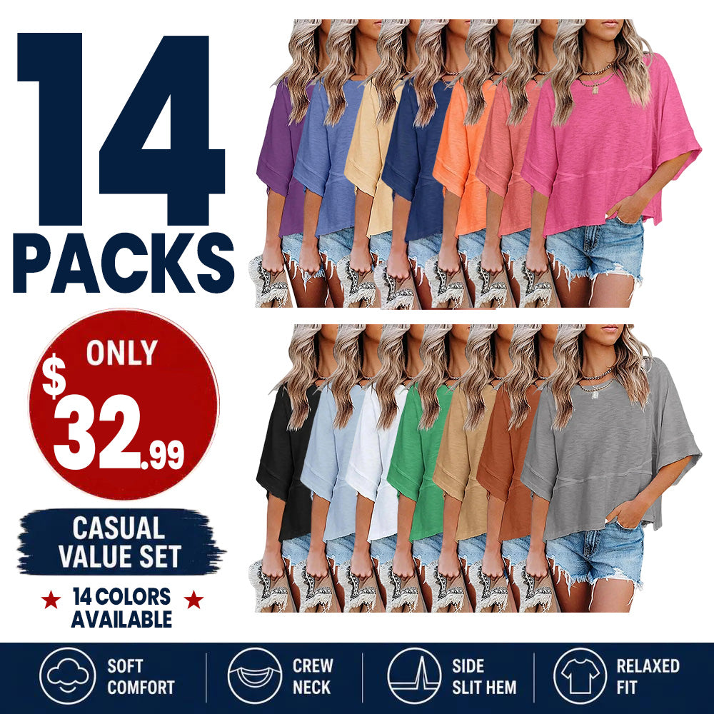 Panel Solid Color Flared Sleeve T-Shirt