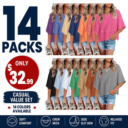Panel Solid Color Flared Sleeve T-Shirt
