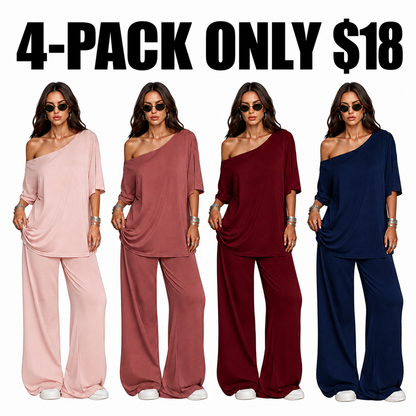 Women's 2-Piece Set-Shoulder T-Shirt And Wide Leg Pants Two Pieces Outfits