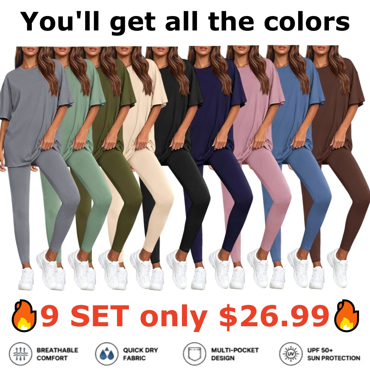 2-Piece Lounge Set Women 2026 Casual Oversized Shirts Leggings Matching Workout