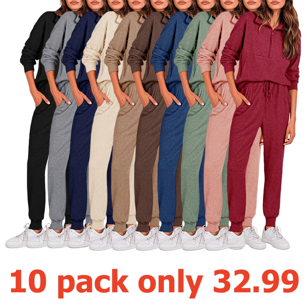 Women's 2-Piece Sweatpants Set Long Sleeve Half Zip Pullover Sweatshirt & Joggers Pants