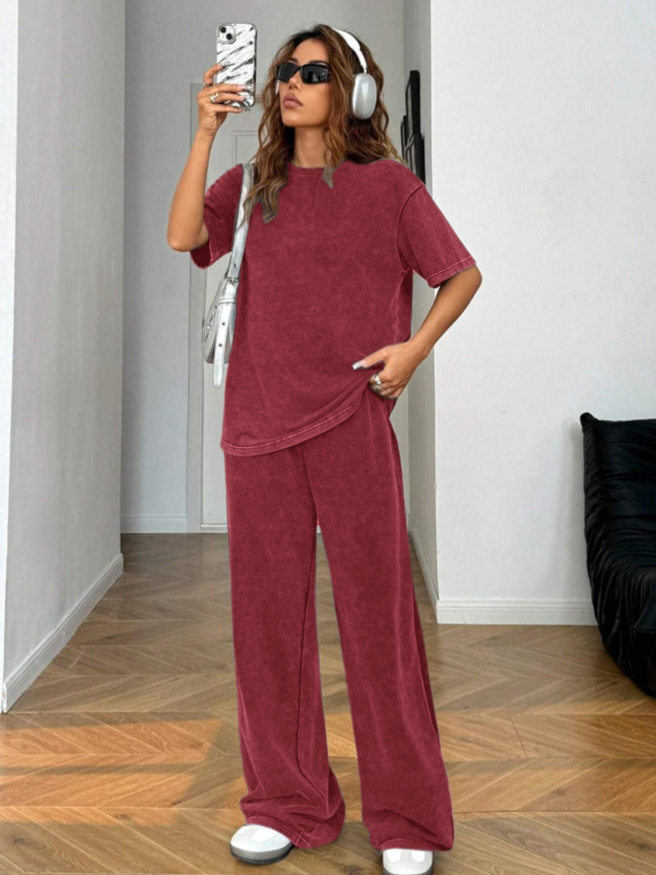 Women's Acid-Wash Vintage Street-Style 2-Piece Cotton Set