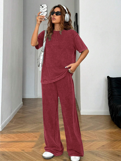 Women's Acid-Wash Vintage Street-Style 2-Piece Cotton Set