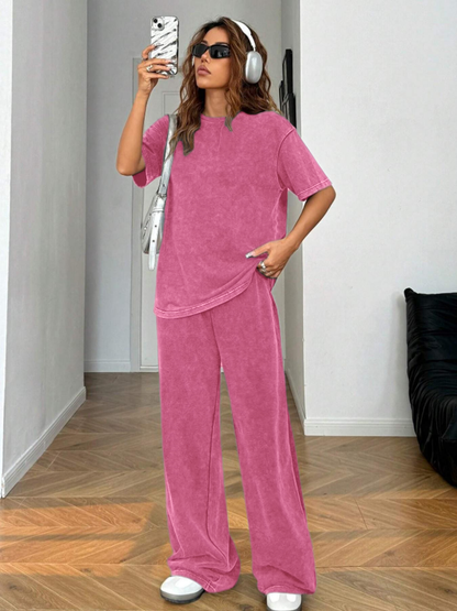 Women's Acid-Wash Vintage Street-Style 2-Piece Cotton Set