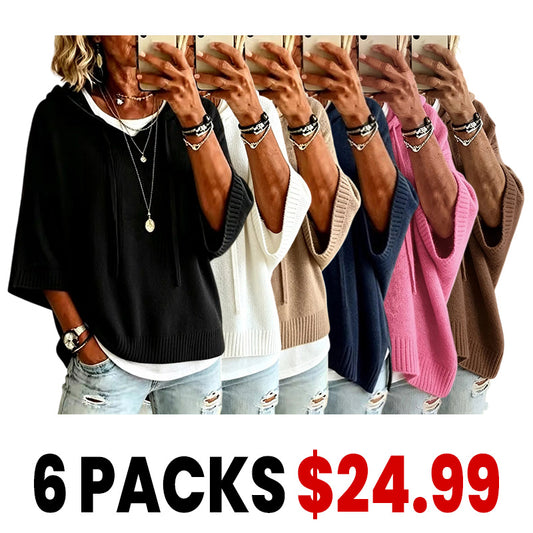 Women's Loose-Fit Knitted Hoodie With Drawstring