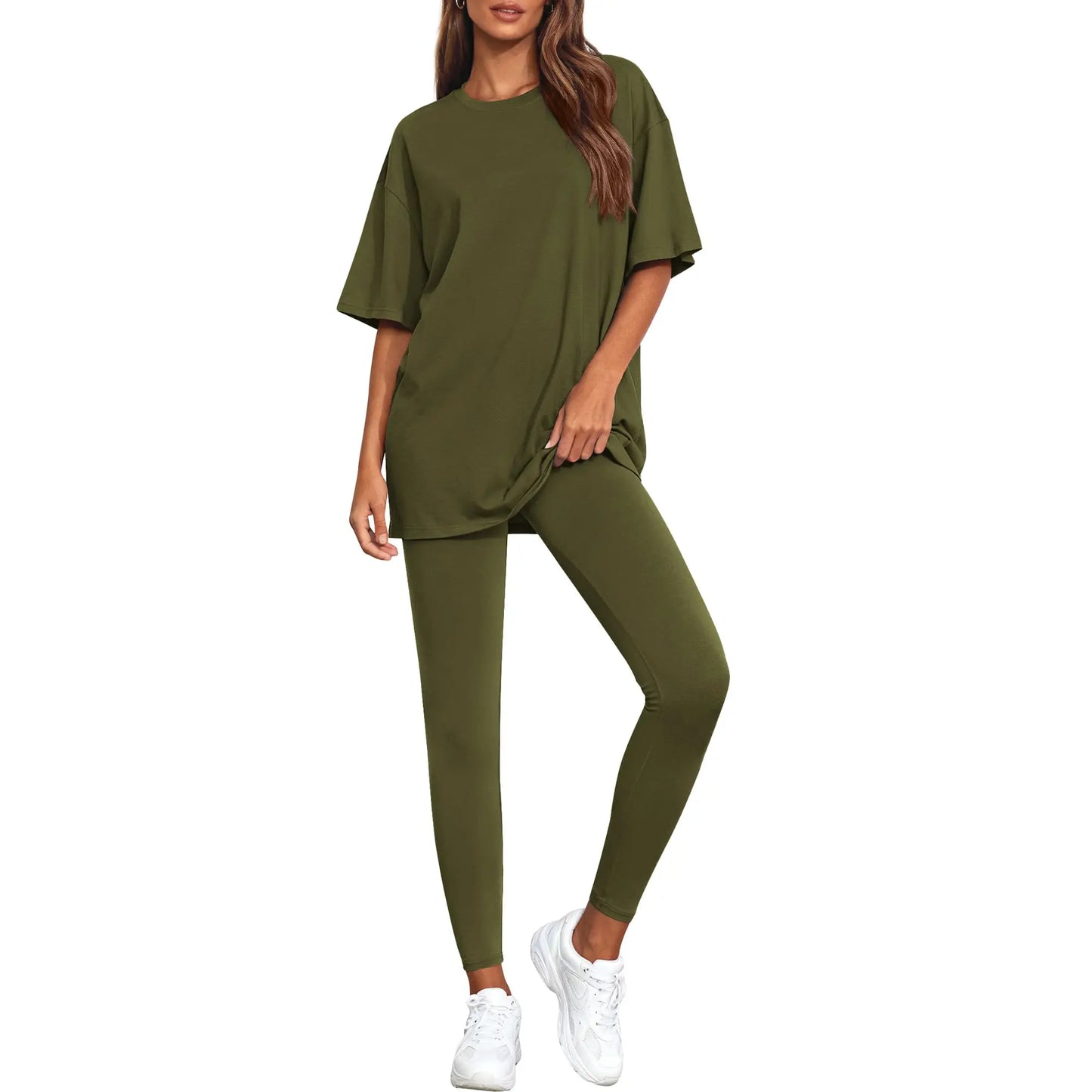 2-Piece Lounge Set Women 2026 Casual Oversized Shirts Leggings Matching Workout