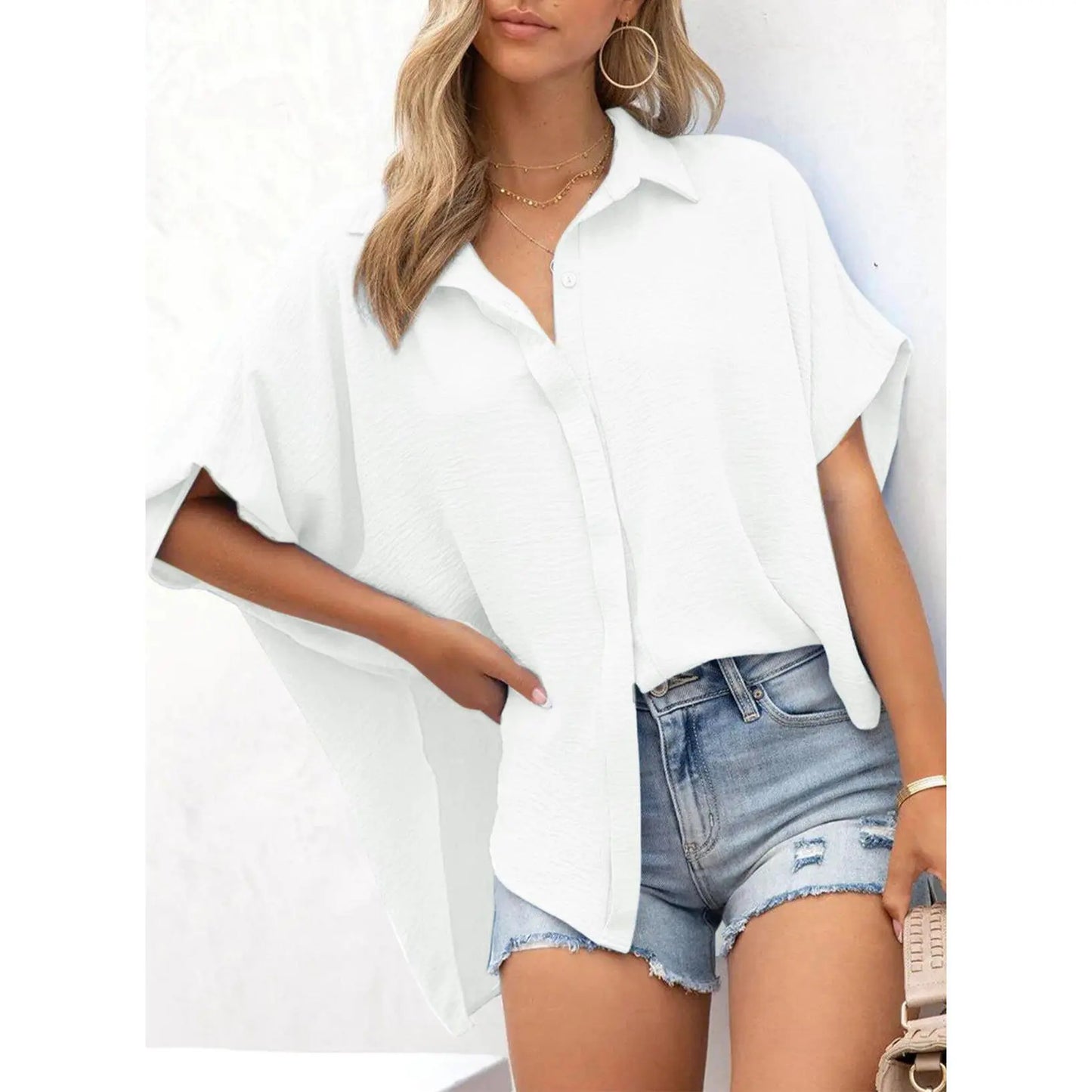 Women's Tops Dressy Casual V Neck Button Down Shirts