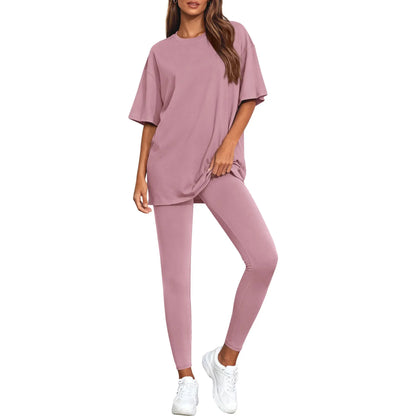 2-Piece Lounge Set Women 2026 Casual Oversized Shirts Leggings Matching Workout