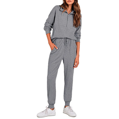 Women's 2-Piece Sweatpants Set Long Sleeve Half Zip Pullover Sweatshirt & Joggers Pants