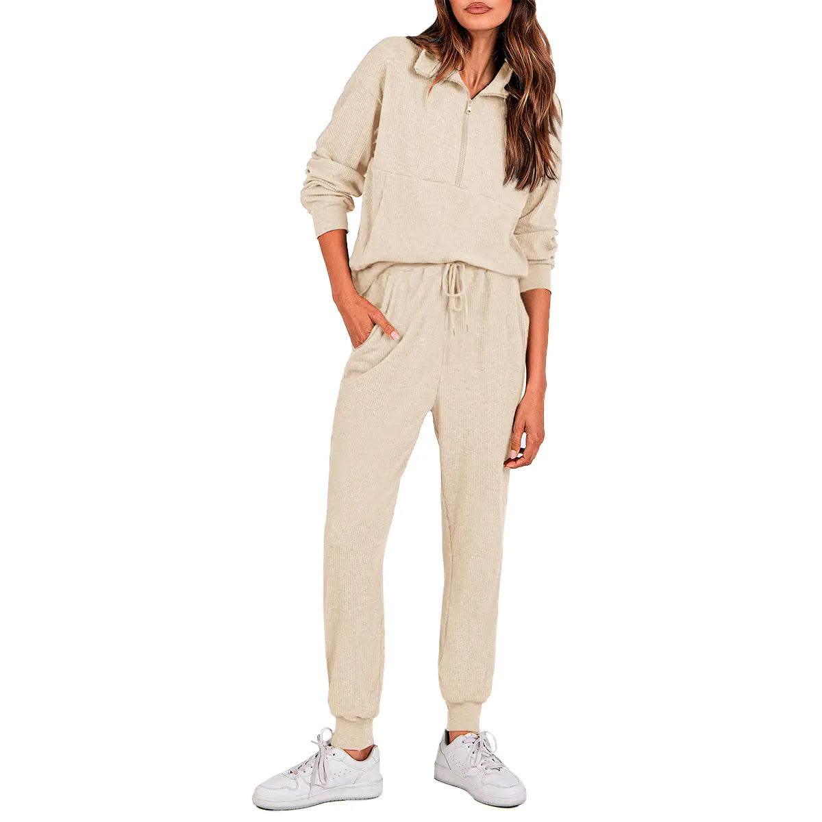 Women's 2-Piece Sweatpants Set Long Sleeve Half Zip Pullover Sweatshirt & Joggers Pants