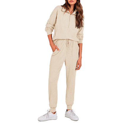 Women's 2-Piece Sweatpants Set Long Sleeve Half Zip Pullover Sweatshirt & Joggers Pants