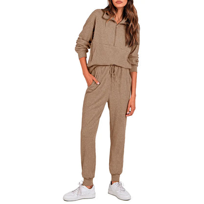 Women's 2-Piece Sweatpants Set Long Sleeve Half Zip Pullover Sweatshirt & Joggers Pants