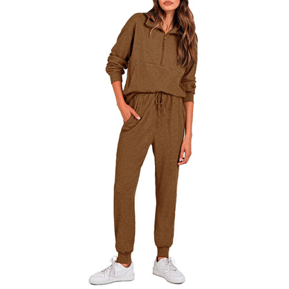 Women's 2-Piece Sweatpants Set Long Sleeve Half Zip Pullover Sweatshirt & Joggers Pants