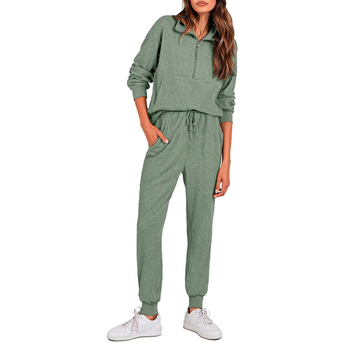 Women's 2-Piece Sweatpants Set Long Sleeve Half Zip Pullover Sweatshirt & Joggers Pants