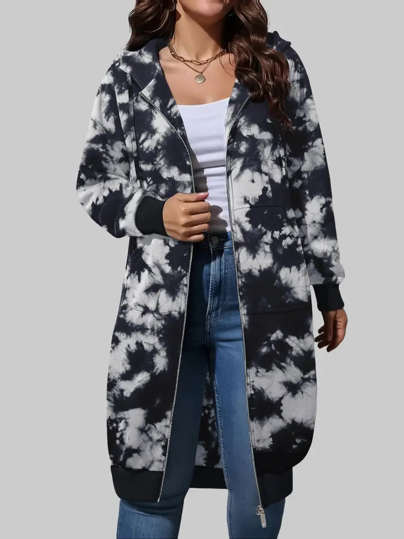 Women's Long Zip Up Fleece Hoodie Jacket - Casual Oversized Hooded Sweatshirt with Front Pockets, Soft Warm Tunic Length Coat