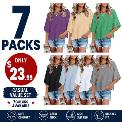 Panel Solid Color Flared Sleeve T-Shirt